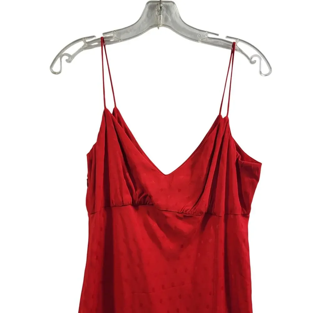 Zara Jacquard Dot Red Spaghetti Strap Front Slit With Ruffle Dress Size M 3825 - Picture 3 of 5